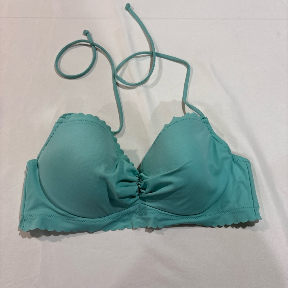 Victoria's Secret Getaway Halter Bikini Teal Top 36B Scalloped Edges